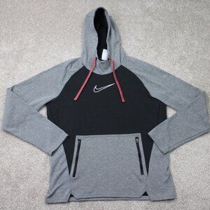 Nike Hoodie Men Medium Gray/Black Therma-Fit Training Hooded Sweatshirt Pullover